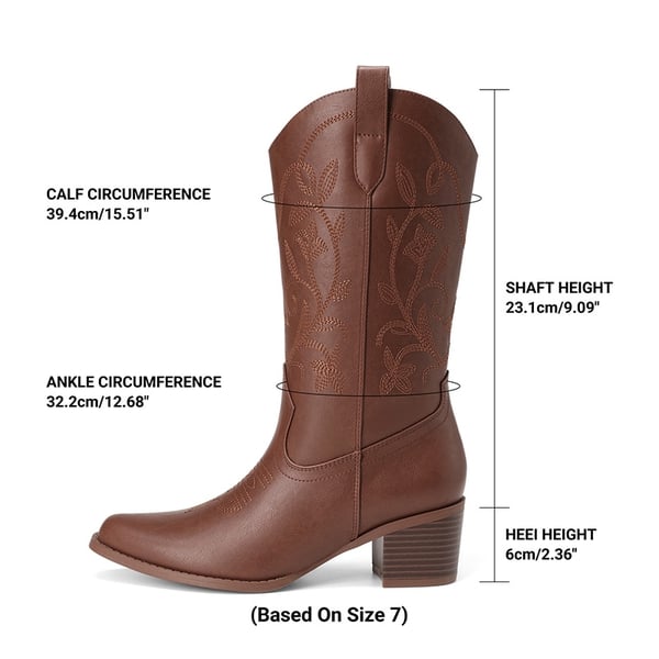 Women's Western Wide Calf Cowboy Boots with Square Toe - BROWN - 3