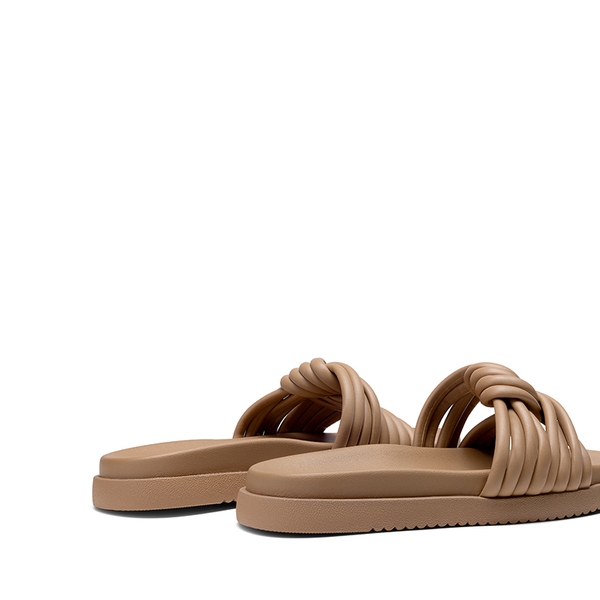 Women’s Padded Tubular Strap Slide Sandals - CAMEL-PU - 3