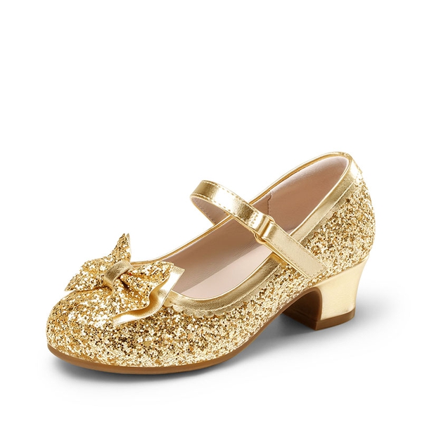 Girls' Glitter Dress Shoes with Low Heel - GOLD -  0