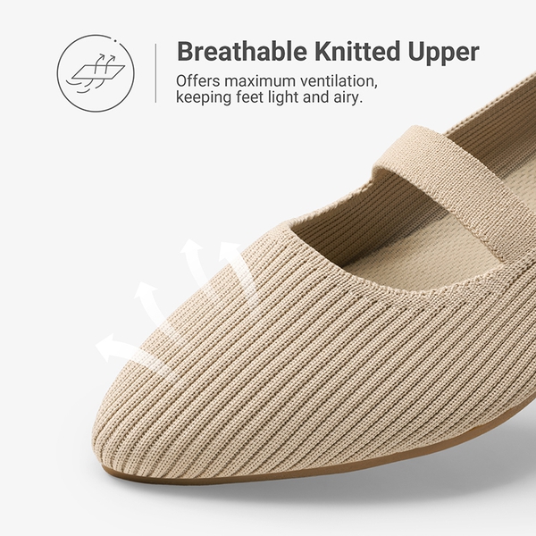Women’s Wide Width Knitted Mary Jane Flats - NUDE - 7