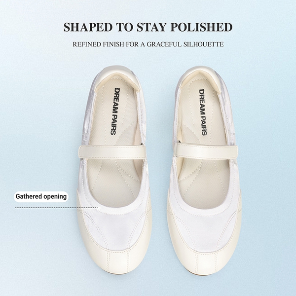 Women's Mary Jane Ballet Flats with Memory Foam - WHITE - 4