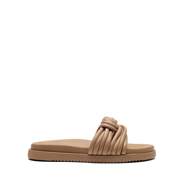 Women’s Padded Tubular Strap Slide Sandals - CAMEL-PU - 1