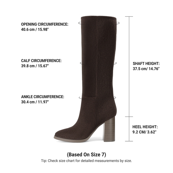 Women's Knee-High Block Heel Boots - DARK BROWN - 3