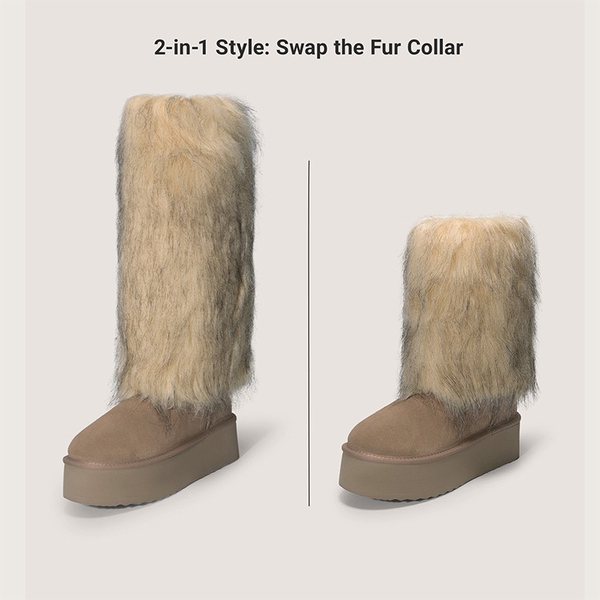 Women's Platform Faux Fur Snow Boots with Fur Leg Warmers - SAND-NEW - 3