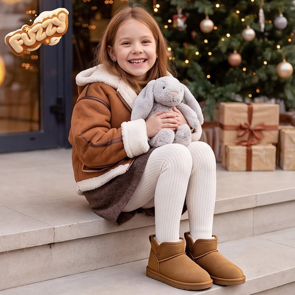 Kids' Faux Suede Fuzzy Winter Booties - CHESTNUT - 5