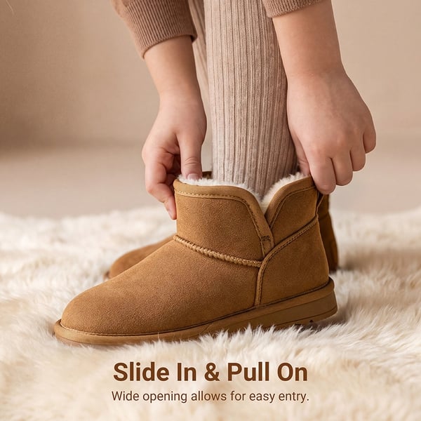 Kids' Faux Suede Fuzzy Winter Booties - CHESTNUT - 2