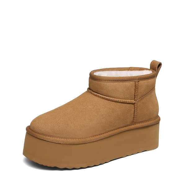 Women's Suede Platform Snow Boots with Wool Lining - CHESTNUT -  0