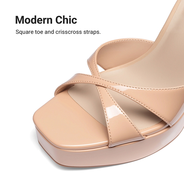 Women's Strappy Platform High Heel Sandals - NUDE - 6