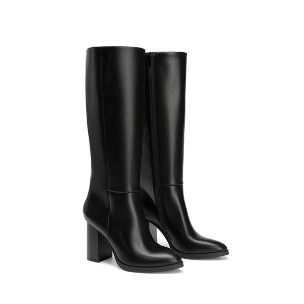 Women's Knee-High Block Heel Boots - BLACK - 4
