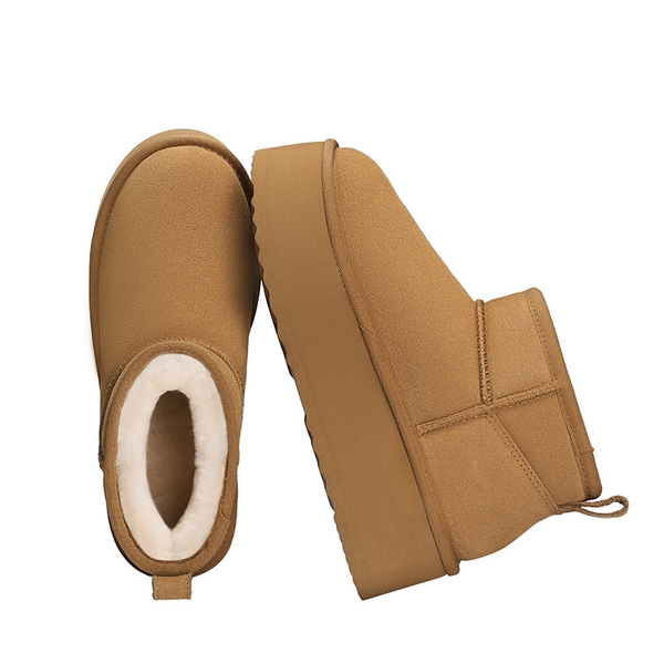 Women's Suede Platform Snow Boots with Wool Lining - CHESTNUT - 7