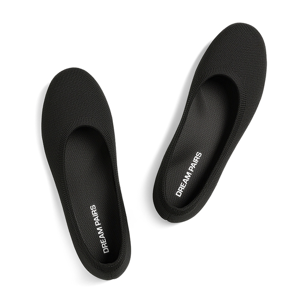 Women’s Wide Width Comfortable Foldable Knit Flats - BLACK - 8