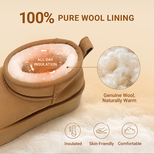 Women's Suede Platform Snow Boots with Wool Lining - CHESTNUT - 4