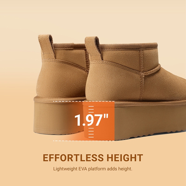 Women's Suede Platform Snow Boots with Wool Lining - CHESTNUT - 5