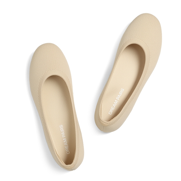 Women’s Wide Width Comfortable Foldable Knit Flats - NUDE - 8