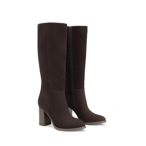 Women's Knee-High Block Heel Boots - DARK BROWN - 4