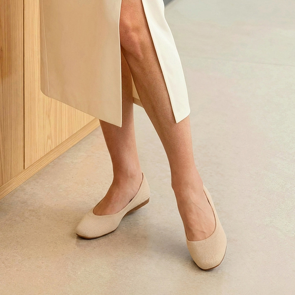 Women’s Wide Width Comfortable Foldable Knit Flats - NUDE - 2
