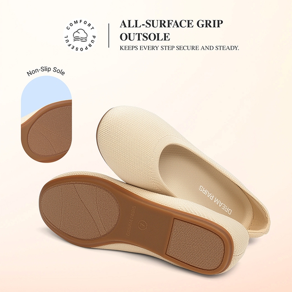Women’s Wide Width Comfortable Foldable Knit Flats - NUDE - 4