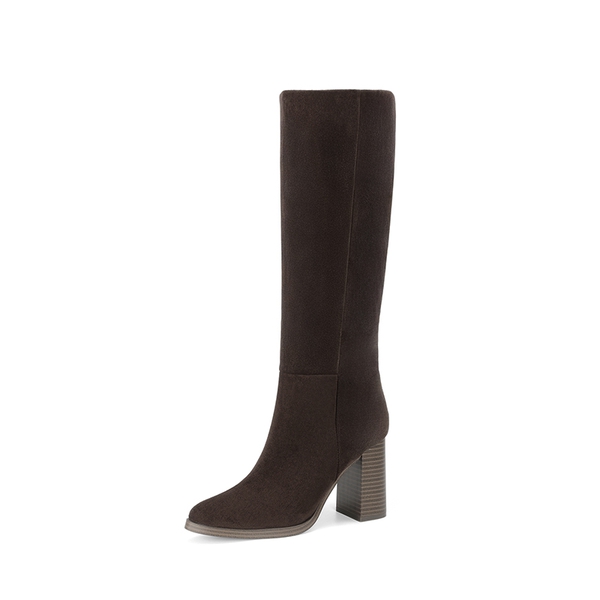 Women's Knee-High Block Heel Boots - DARK BROWN -  0