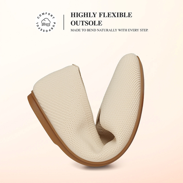 Women’s Wide Width Comfortable Foldable Knit Flats - NUDE - 5
