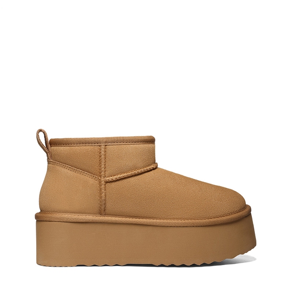 Women's Suede Platform Snow Boots with Wool Lining - CHESTNUT - 8
