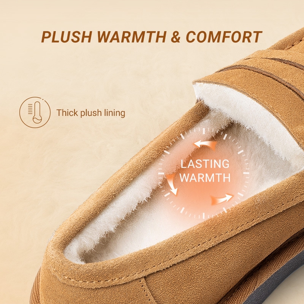 [FuzzyEasy Women's Slip-on] Women's Suede Faux Fur Loafers with Memory Foam - CHESTNUT - 4