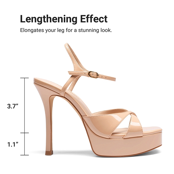 Women's Strappy Platform High Heel Sandals - NUDE - 5