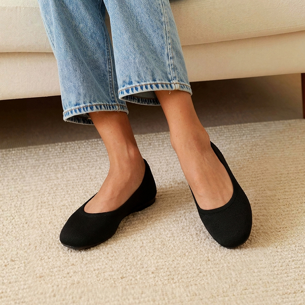 Women’s Wide Width Comfortable Foldable Knit Flats - BLACK - 2