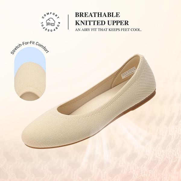 Women’s Wide Width Comfortable Foldable Knit Flats - NUDE - 3
