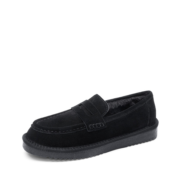 [FuzzyEasy Women's Slip-on] Women's Suede Faux Fur Loafers with Memory Foam - BLACK -  0