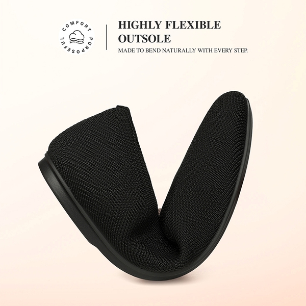 Women’s Wide Width Comfortable Foldable Knit Flats - BLACK - 5