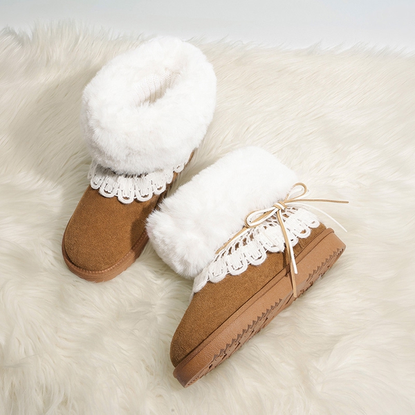 [FuzzyClassic Il Low Boot] Suede Slip-On Snow Ankle Boots - CHESTNUT-NEW - 2