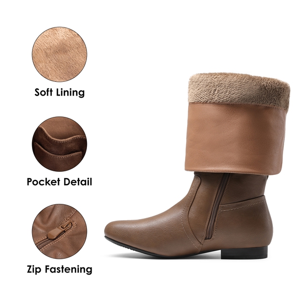 Wide Calf Knee High Winter Boots - CAMEL - 3