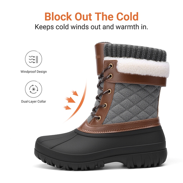Women’s Waterproof Thinsulate Snow Boots with Faux Shearling - BLACK/GREY - 3