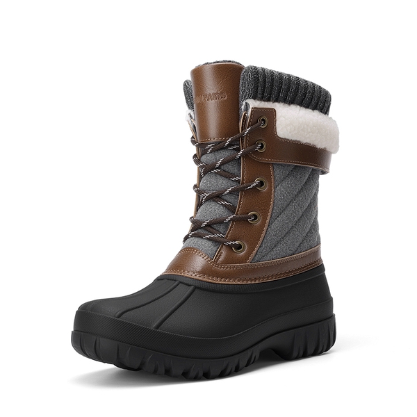 Women’s Waterproof Thinsulate Snow Boots with Faux Shearling - BLACK/GREY -  0