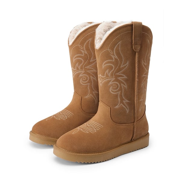 Women’s Suede Plush-Lined Snow Boots - CHESTNUT -  0