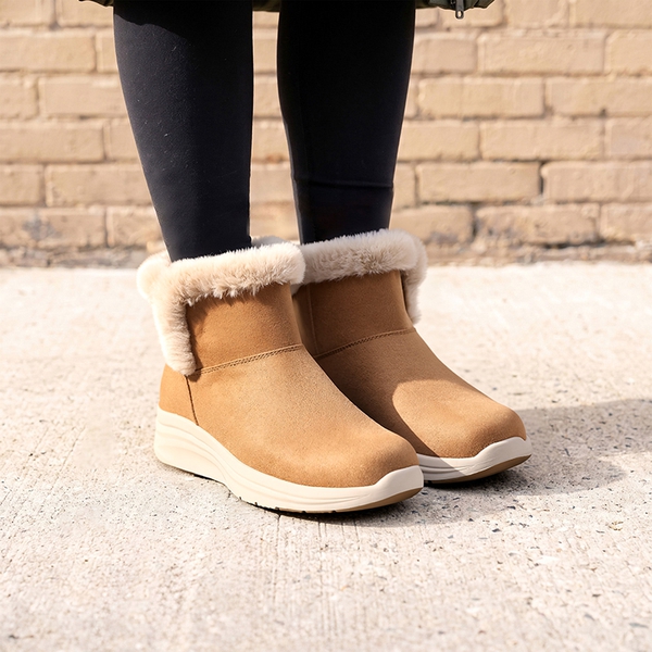 Women’s Faux Suede Snow Boots with Arch Support - TAN - 2
