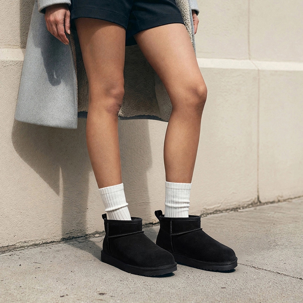Women’s Wide Toe Box Suede Snow Boots - BLACK - 2