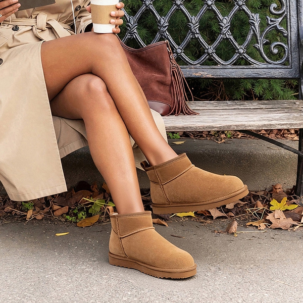 Women’s Wide Toe Box Suede Snow Boots - CHESTNUT - 2