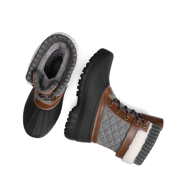 Women’s Waterproof Thinsulate Snow Boots with Faux Shearling - BLACK/GREY - 7