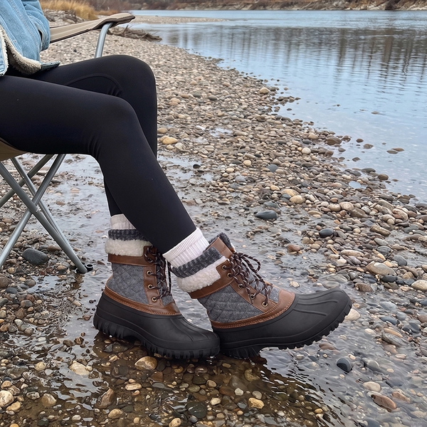 Women’s Waterproof Thinsulate Snow Boots with Faux Shearling - BLACK/GREY - 2