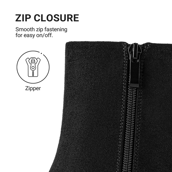 Women’s Square Toe Block Heel Ankle Boots - ALL BLACK - 6