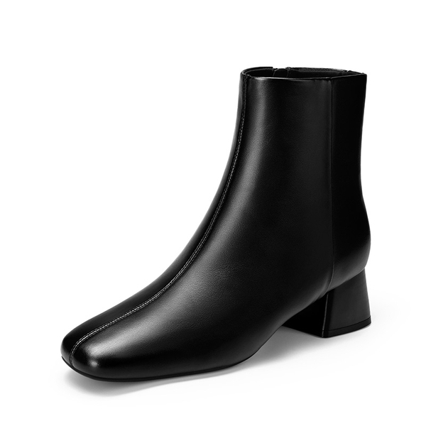 Women’s Square Toe Block Heel Ankle Boots - BLACK -  0