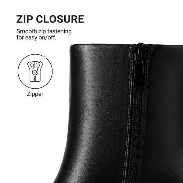 Women’s Square Toe Block Heel Ankle Boots - BLACK - 6