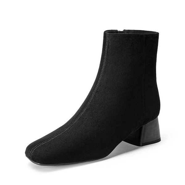 Women’s Square Toe Block Heel Ankle Boots - ALL BLACK -  0