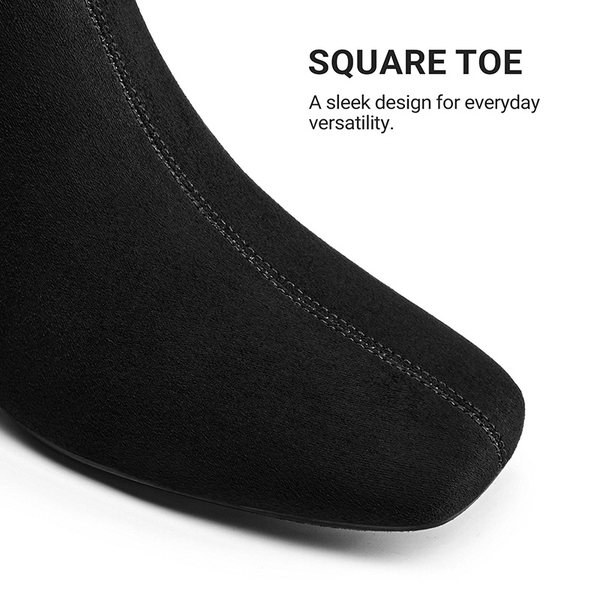 Women’s Square Toe Block Heel Ankle Boots - ALL BLACK - 5