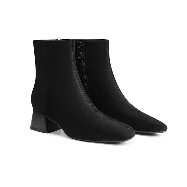 Women’s Square Toe Block Heel Ankle Boots - ALL BLACK - 7