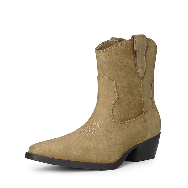Women’s Narrow Square Toe Western Ankle Boots - TAN -  0