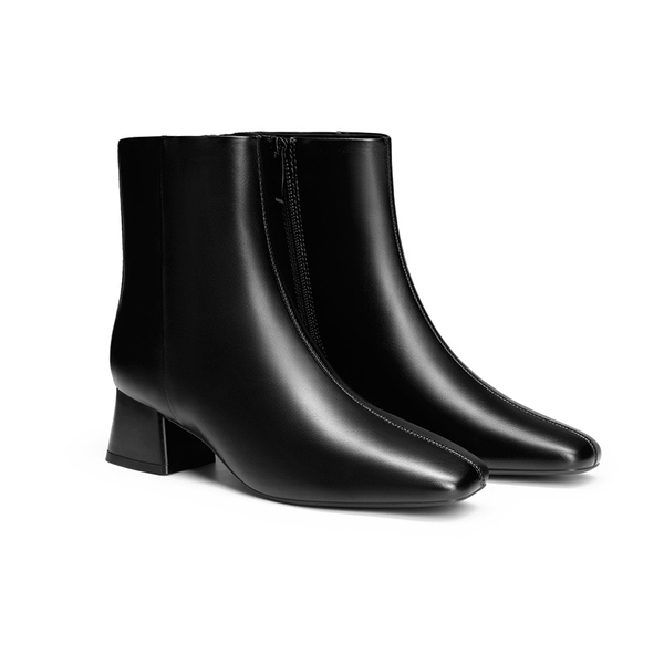 Women’s Square Toe Block Heel Ankle Boots - BLACK - 7