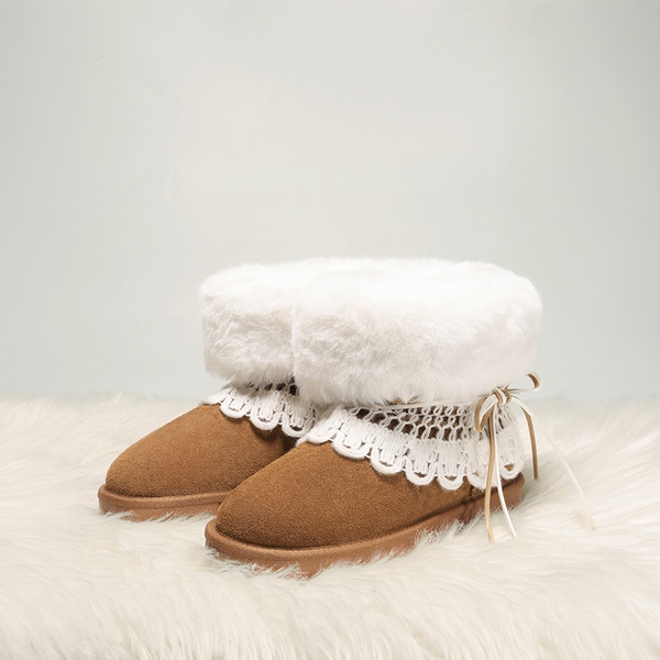 [FuzzyClassic Il Low Boot] Suede Slip-On Snow Ankle Boots - CHESTNUT-NEW - 5