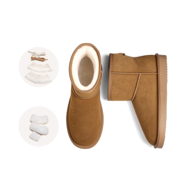 [FuzzyClassic Il Low Boot] Suede Slip-On Snow Ankle Boots - CHESTNUT-NEW -  0